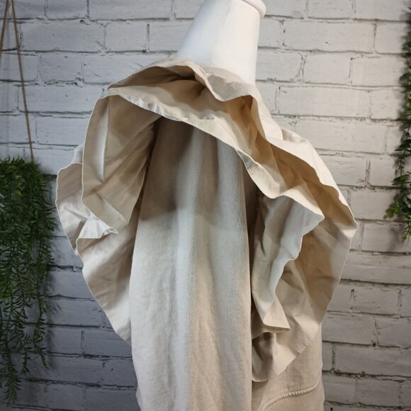 ZARA WOMENS FRILLED RUFFLE SWEATSHIRT, SIZE SMALL, CREAM COLOR, CROPPED - Picture 8 of 9